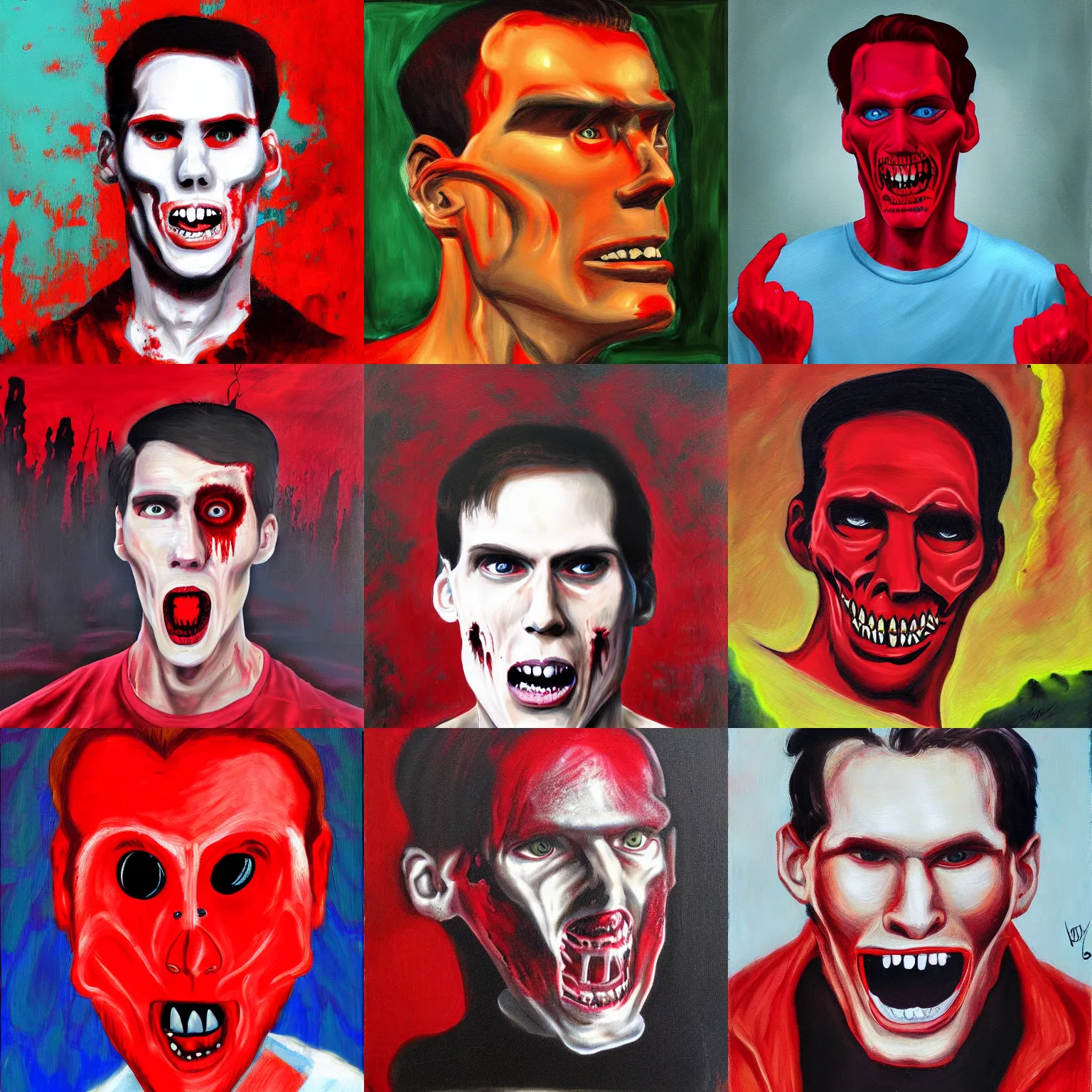 Prompt: red horror painting of jerma985