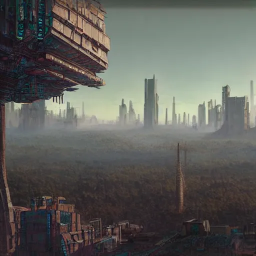 Image similar to mayan cyberpunk city in the center of redwood forest, viewed from a distance, shadow of the colossus screenshot by j. c. leyendecker, simon stalenhag, studio ghibli, and beksinski