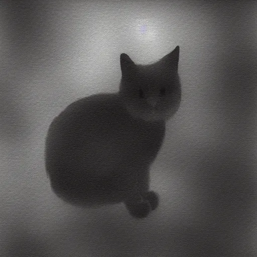 Image similar to black cloudy shadow in a cat shape, blurry, digital painting, misty, dull, ominous, shade