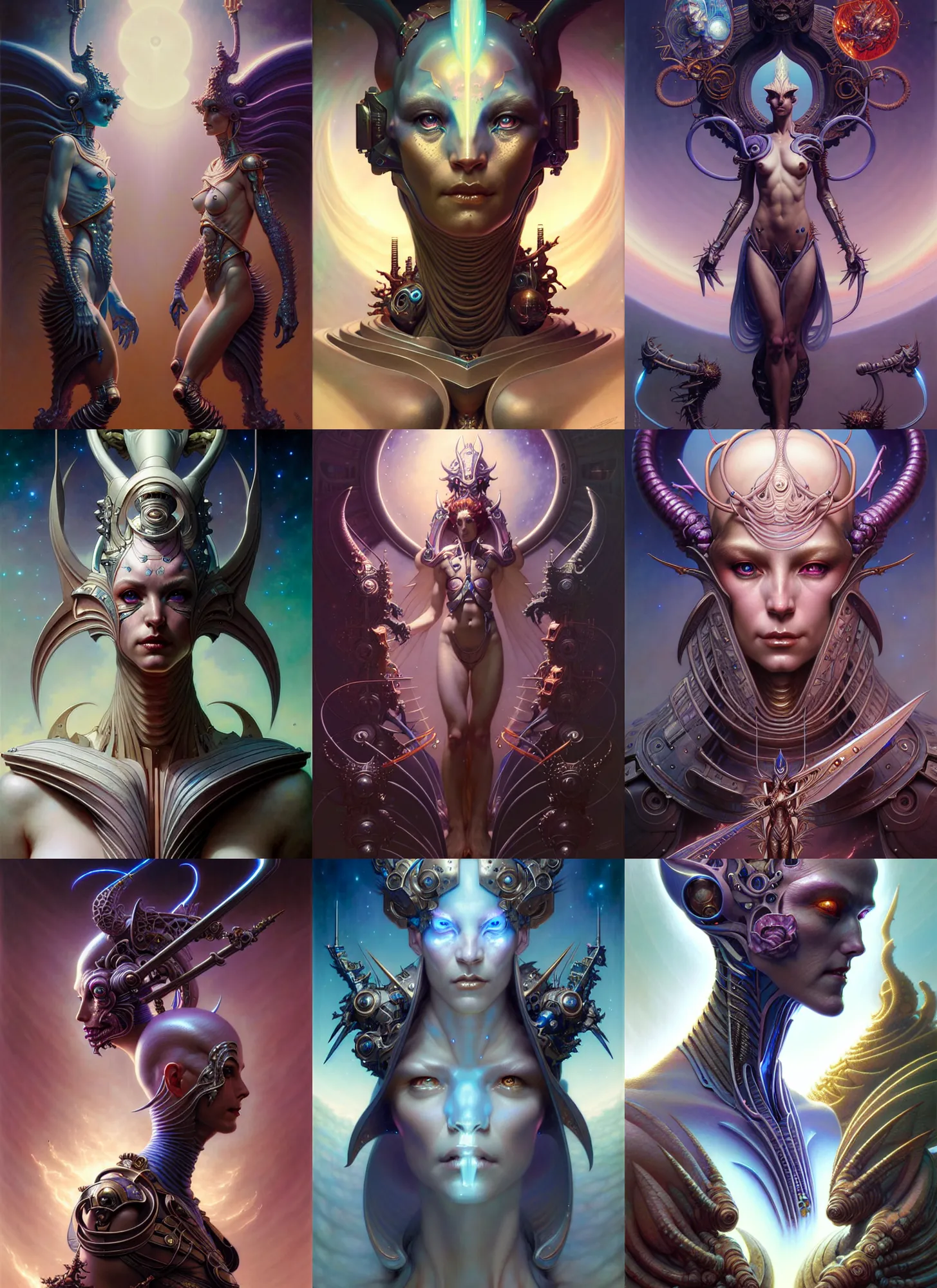 Image similar to beautiful gemini fantasy character portrait, ultra realistic, wide angle, intricate details, elysium artifacts, highly detailed by peter mohrbacher, hajime sorayama, wayne barlowe, boris vallejo, aaron horkey, gaston bussiere, craig mullins