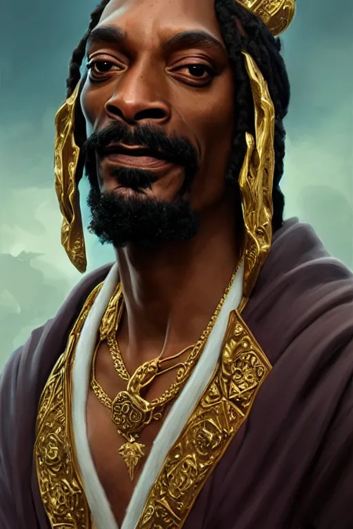 Prompt: snoop dogg as a greek god, closeup, d & d, fantasy, intricate, elegant, highly detailed, digital painting, artstation, concept art, matte, sharp focus, illustration, hearthstone, art by artgerm and greg rutkowski and alphonse mucha