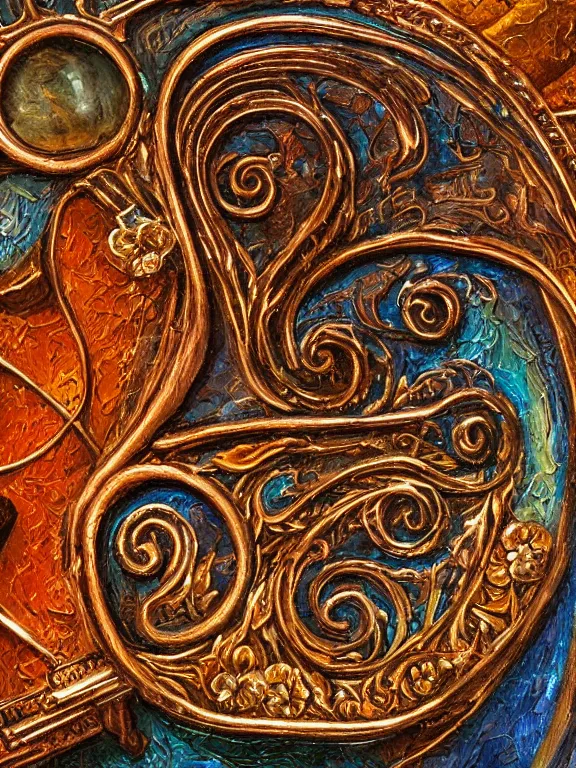 Image similar to a ultradetailed beautiful panting of an old copper key, with intricate detail, who can open the mind, oil panting, high resolution 4 k