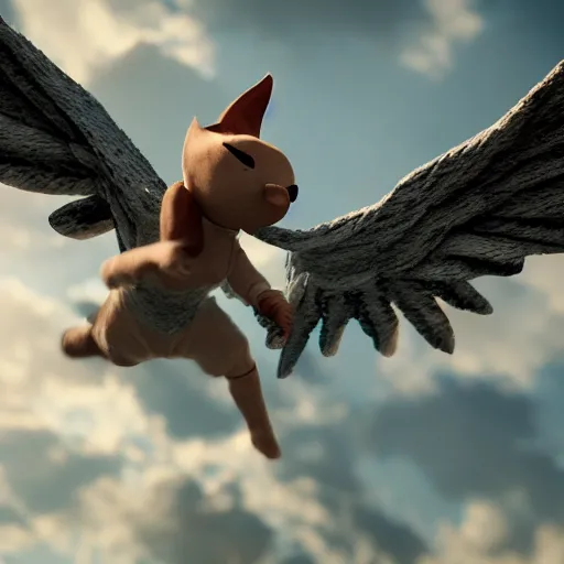 Prompt: Cinematic shot of flying Angel cat, hd, 4k, AAA game, octane render, raytracing, RTX