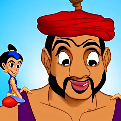 Prompt: aladdin genie with kanye west face