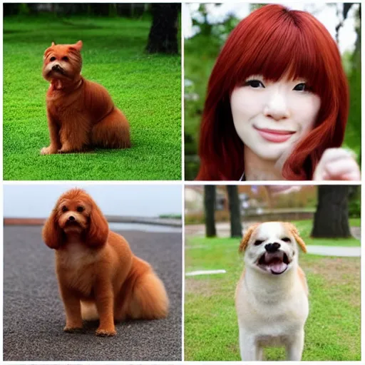 Prompt: 4 pics, japanese redhead, in the park of chiba dog