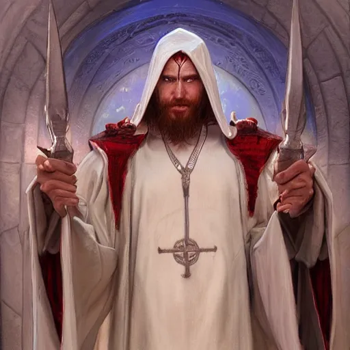 Cultist wearing white robes, fantasy closeup portrait Stable Diffusion OpenArt