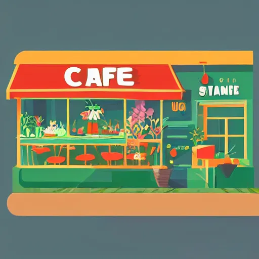 Image similar to isometric cute cartoon illustration style cafe australian, decorated with small pot plants 🪴 cannabis leaves, utopia frontage, pop art poster, beautiful colors pastel palette by will barnet pixar render