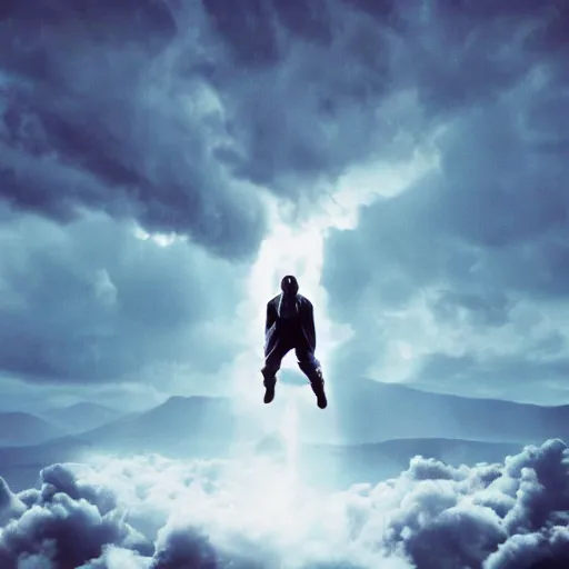 Image similar to kanye west ascending into heaven, holy, digital art, high quality, high resolution