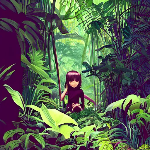 Prompt: beautiful wild jungle, a lot of unusual plants and animals into the underworld, daylight, sharped details, cinematic, hyperrealism, dynamic shadows, dynamic lighting, ilya kuvshinov, kyoani, hiroaki samura, yoshinari yoh, james jean, katsuhiro otomo, erik jones, cel shaded, anime poster