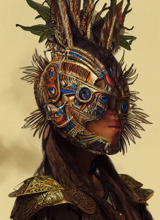 Image similar to a Photorealistic dramatic fantasy render of a beautiful woman wearing a beautiful intricately detailed Aztec Insect shaman mask and costume by WLOP,Artgerm,Greg Rutkowski,Alphonse Mucha, Beautiful dynamic dramatic dark moody lighting,shadows,cinematic atmosphere,Artstation,concept design art,Octane render,8K