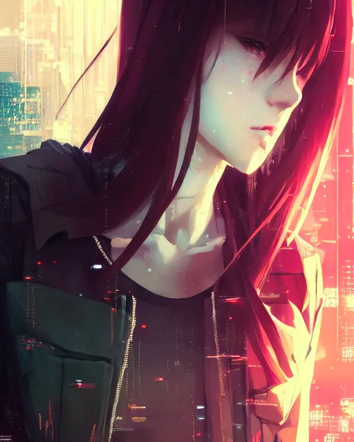 Prompt: kyoto animation, cool lady wearing cyberpunk intricate warcore, beautiful, detailed portrait, cell shaded, 4 k, concept art, by wlop, ilya kuvshinov, artgerm, krenz cushart, greg rutkowski, pixiv. cinematic dramatic atmosphere, sharp focus, volumetric lighting, cinematic lighting, studio quality