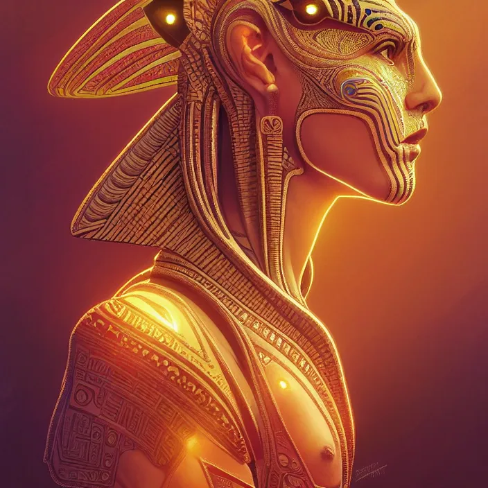 Image similar to symmetry! portrait of a sphinx, face decorated with opera motifs, leds horizon zero dawn machine, intricate, elegant, highly detailed, digital painting, artstation, concept art, smooth, sharp focus, illustration, art by artgerm and greg rutkowski and alphonse mucha, 8 k