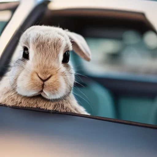 Prompt: a cute bunny driving a convertible, studio photo, high quality