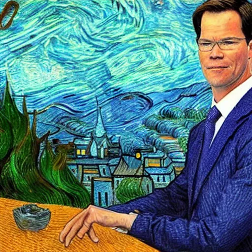 Image similar to mark rutte in the style of vincent van gogh