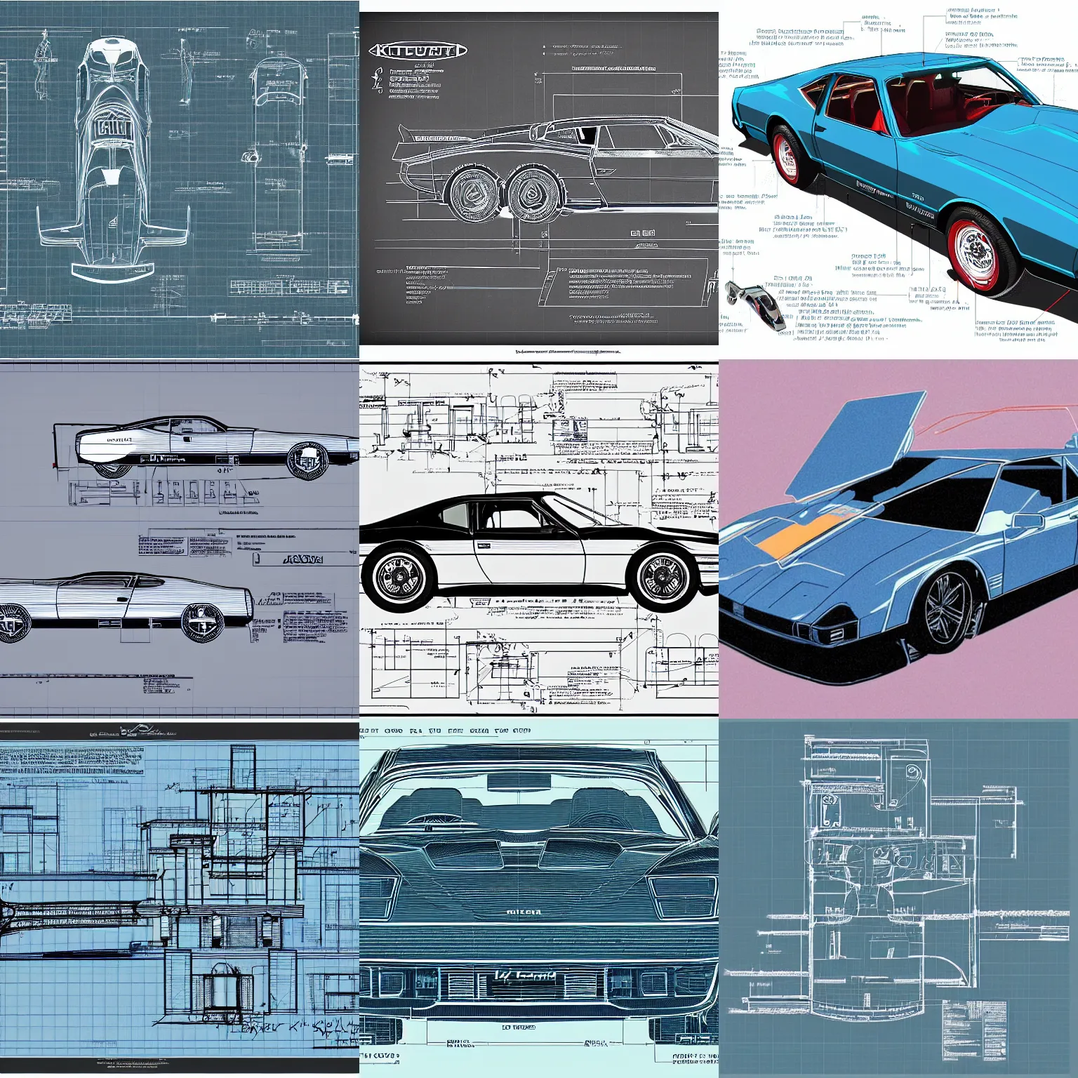 Prompt: a detailed blueprint of kitt