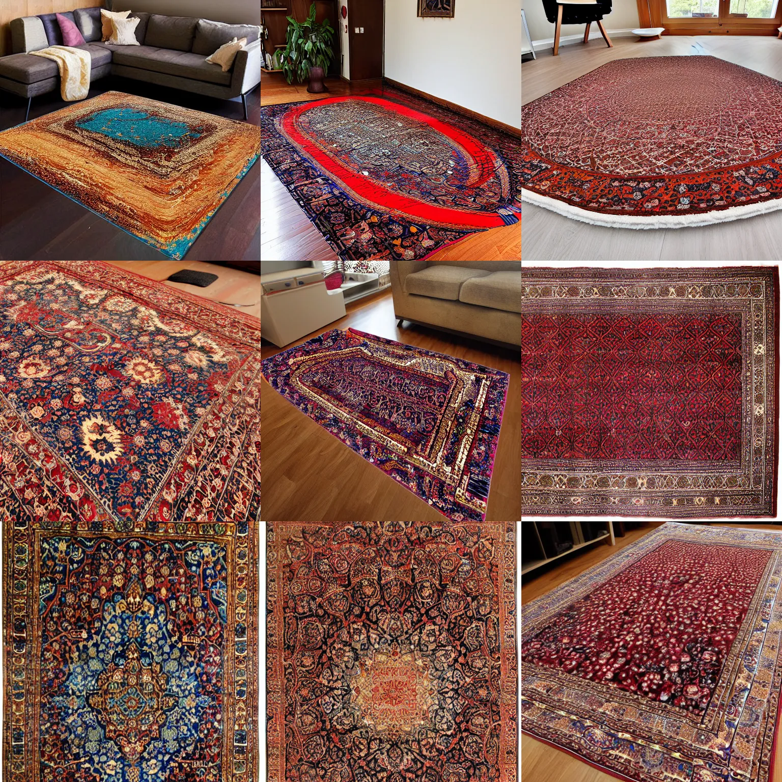 Prompt: Persian rug turning into a liquid, flowing swirling over the floor