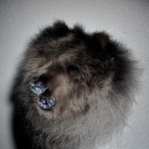 Image similar to a photograph fluffy bear abandonned macro , weird, argentic, dust and scratches, by Jon Rafman