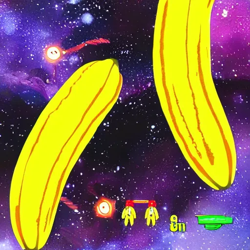 Image similar to banana spaceship fight in the galaxy