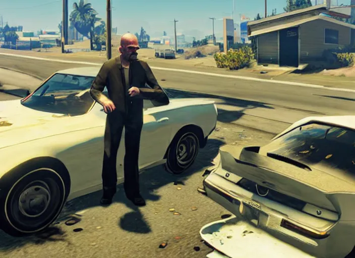 Image similar to walter white in gta 5 by greg rutkowski