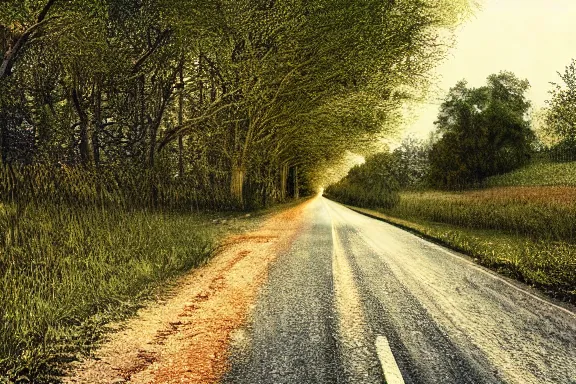 Image similar to the backroads of the outskirts of the city, photorealistic