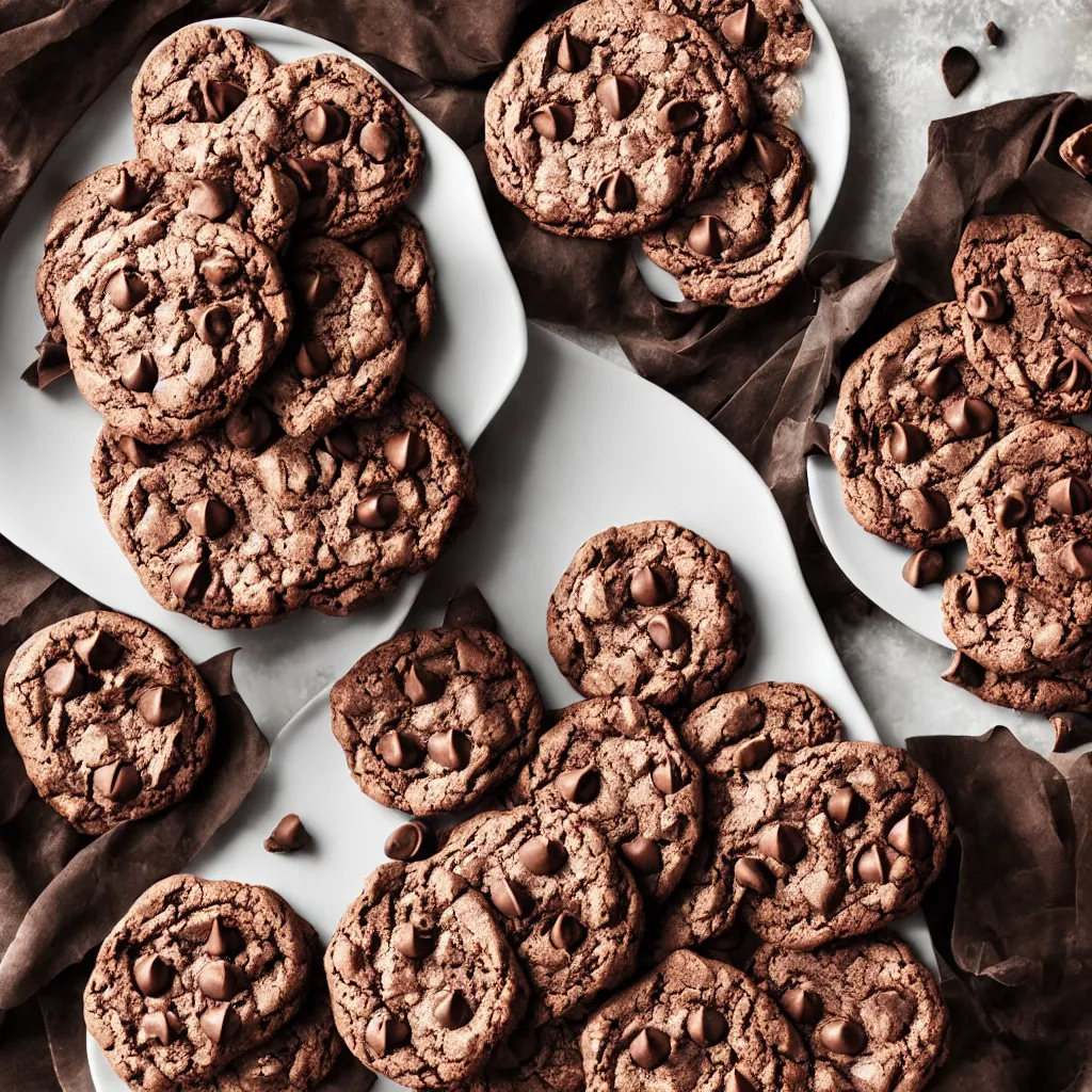 Prompt: A plate of chocolate cookies, stock photography, studio lightning