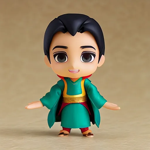 Image similar to cute animated pixar aladdin in traditional clothes as nendoroid, side view, 8 k hd dof, kodak film,