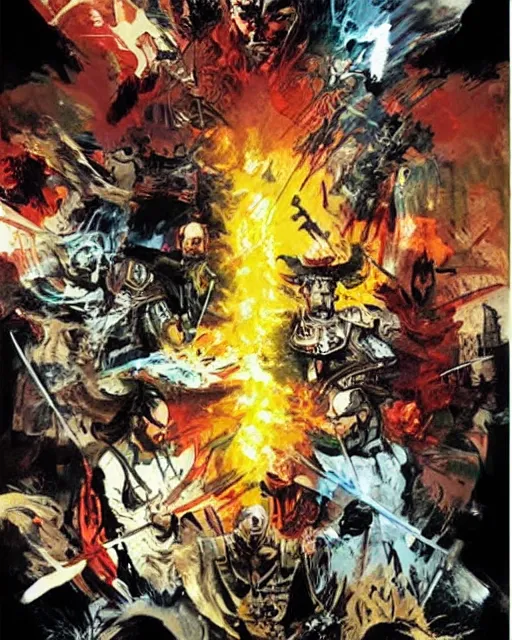 Prompt: the art of war poster by bill sienkiewicz and jaime jones