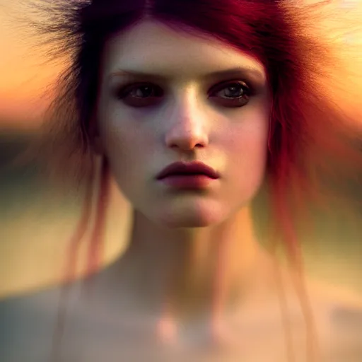 Image similar to photographic portrait of a stunningly beautiful renaissance female emo pagan in soft dreamy light at sunset, contemporary fashion shoot, by edward robert hughes, annie leibovitz and steve mccurry, david lazar, jimmy nelsson, breathtaking, 8 k resolution, extremely detailed, beautiful, establishing shot, artistic, hyperrealistic, beautiful face, octane render