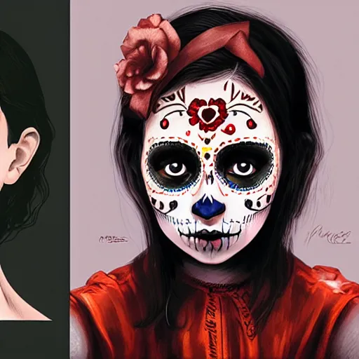 Prompt: portrait, day of the dead girl by petros afshar and irakli nadar, hyper real, laurie greasley, jc leyendecker and singer sargent