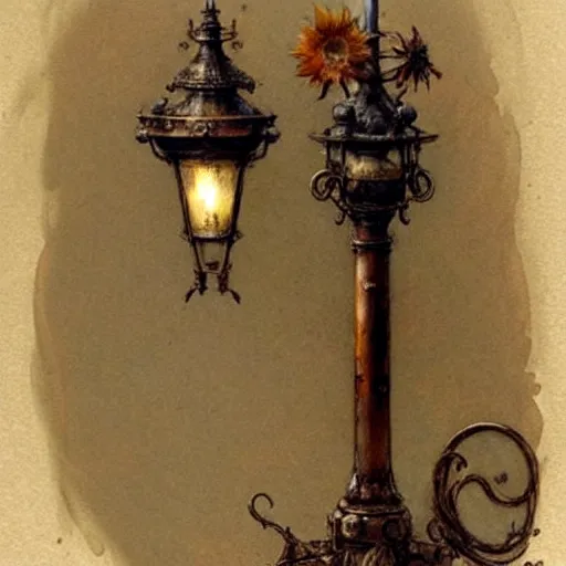 Image similar to ( ( ( ( ( ornate hanging old lamp. muted colors. ) ) ) ) ) by jean - baptiste monge!!!!!!!!!!!!!!!!!!!!!!!!!!!