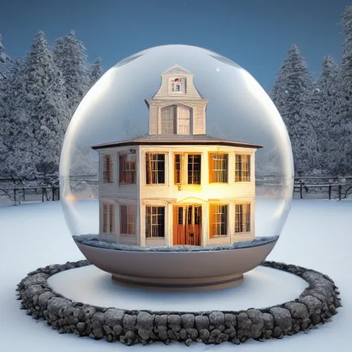 Prompt: a snow globe with a building in it, a computer rendering by leandro erlich, trending on cgsociety, retrofuturism, tesseract, isometric, physically based rendering