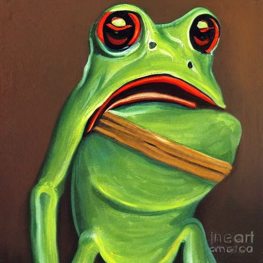 Image similar to frog headed knight, painting,