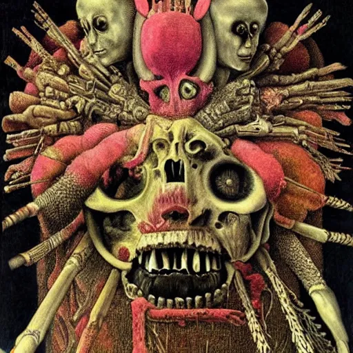 Image similar to post - punk new age album cover, magic, apocalypse, psychedelic, psychonaut, black white pink, magic, giger h. r., giuseppe arcimboldo