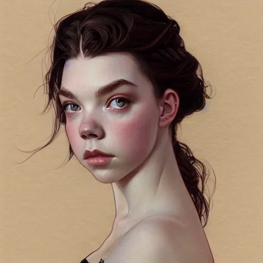 Prompt: beautiful natural Anya Taylor-Joy, intricate, elegant, highly detailed, digital painting, artstation, concept art, smooth, sharp focus, illustration, art by artgerm and greg rutkowski and alphonse mucha and loish and WLOP