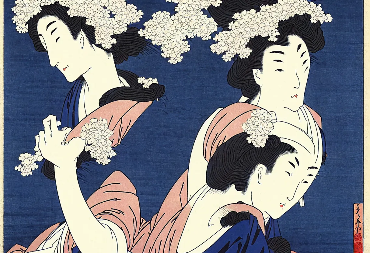 Image similar to beautiful woman by hokusai