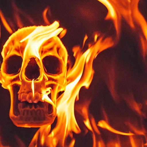 Image similar to golden human skull burning in fire