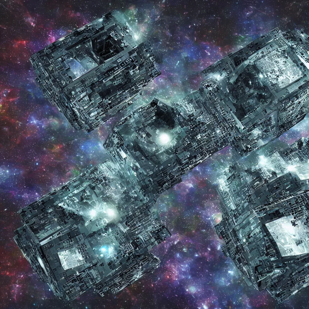 Prompt: a borg cube in space, art by mark cooper, 8 k, hyper detailed, hdr, intricate, masterpiece