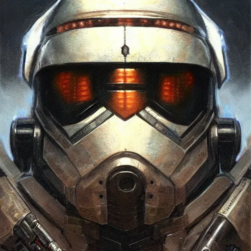 Image similar to the doomslayer as a realistic scifi cyberpunk knight, closeup portrait art by donato giancola and greg rutkowski, vintage retro scifi, realistic face, digital art, trending on artstation, symmetry!!!