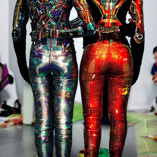 Image similar to love, diverse cybersuits, from behind, rebirth rituals, wide angle, side by side, bright, elaborate, highly detailed, beautiful lighting