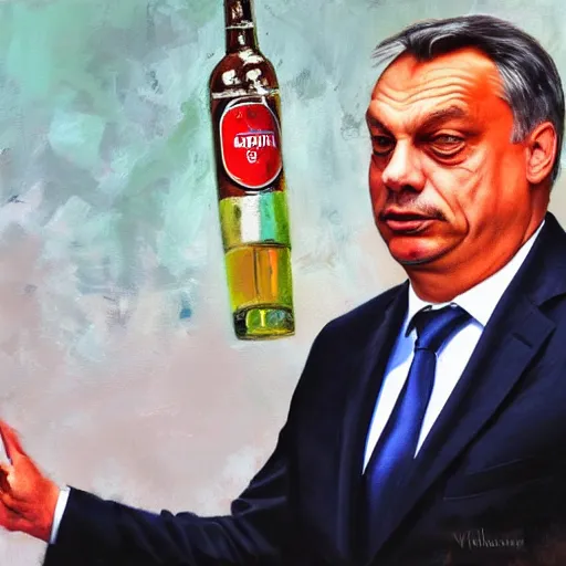 Prompt: viktor orban after many beers, anatomically correct, oil painting, highly detailed