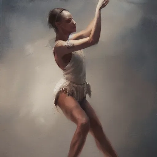 Image similar to oil painting dancer woman with dancer men, herb rose, by greg rutkowski, artstation