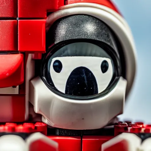 Prompt: closeup shot of lego astronaut with real black widow spider ( eos 5 ds r, iso 1 0 0, f / 8, 1 / 1 2 5, 8 4 mm, postprocessed, bokeh )