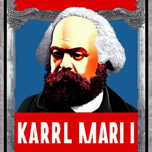 Prompt: Karl Marx gta cover art