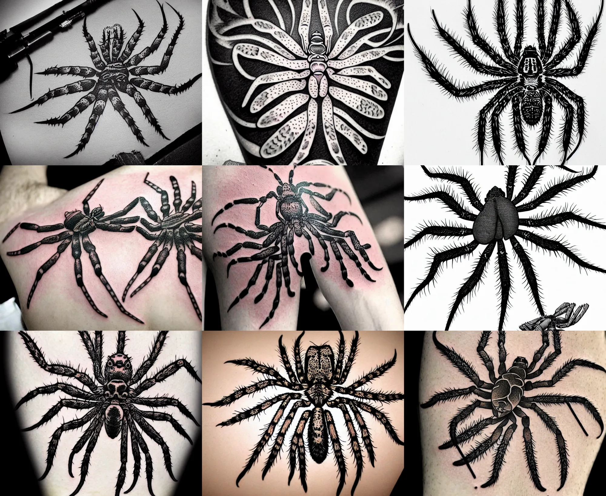 Image similar to detailed amazing tattoo stencil of a floral huntsman spider attaching