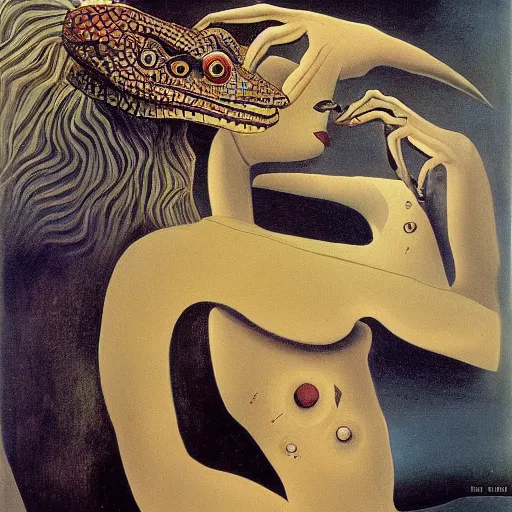 Prompt: neotenous lizard - girl by salvador dali