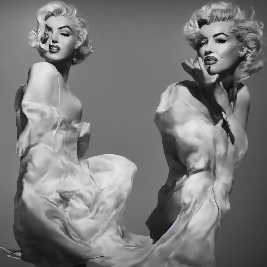 Image similar to estefania ferrario as marilyn monroe posing, hyperrealistic, fashion photoshoot