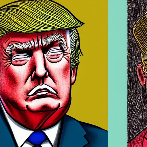 Prompt: a portrait drawing of Donald trump drawn by Robert Crumb