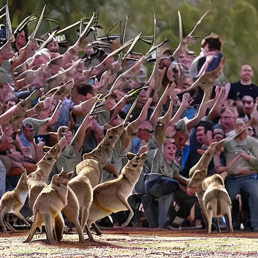 Image similar to typical Australian darts player leading an army of kangaroos into battle