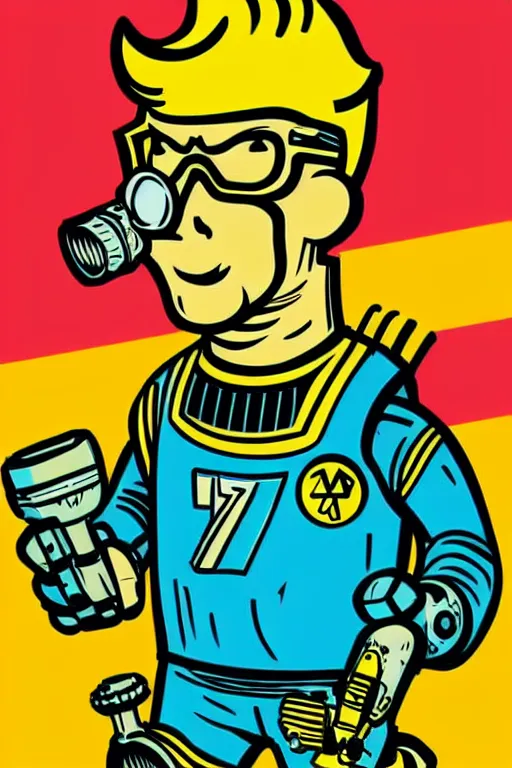 Image similar to fallout 7 6 retro futurist illustration art by butcher billy, sticker, colorful, illustration, highly detailed, simple, smooth and clean vector curves, no jagged lines, vector art, smooth andy warhol style