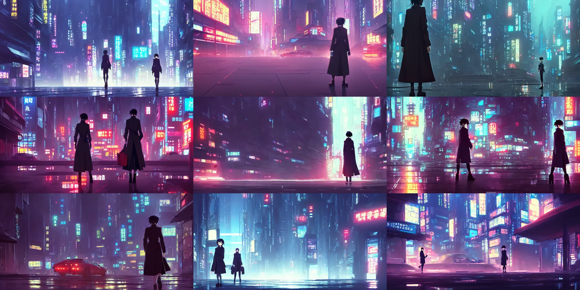 Prompt: a high definition cinematic screenshot from the detective noir cyberpunk anime film ; a lone female detective in a trenchcoat investigates a dreamworld, digital painting by makoto shinkai, akira toriyama, sparth, trending on artstation
